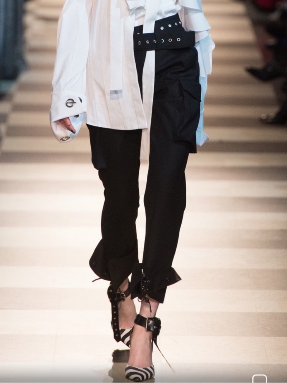 MONSE Black Leather Cargo Ankle Pants with Grommet Waist and Lace-Up Hem